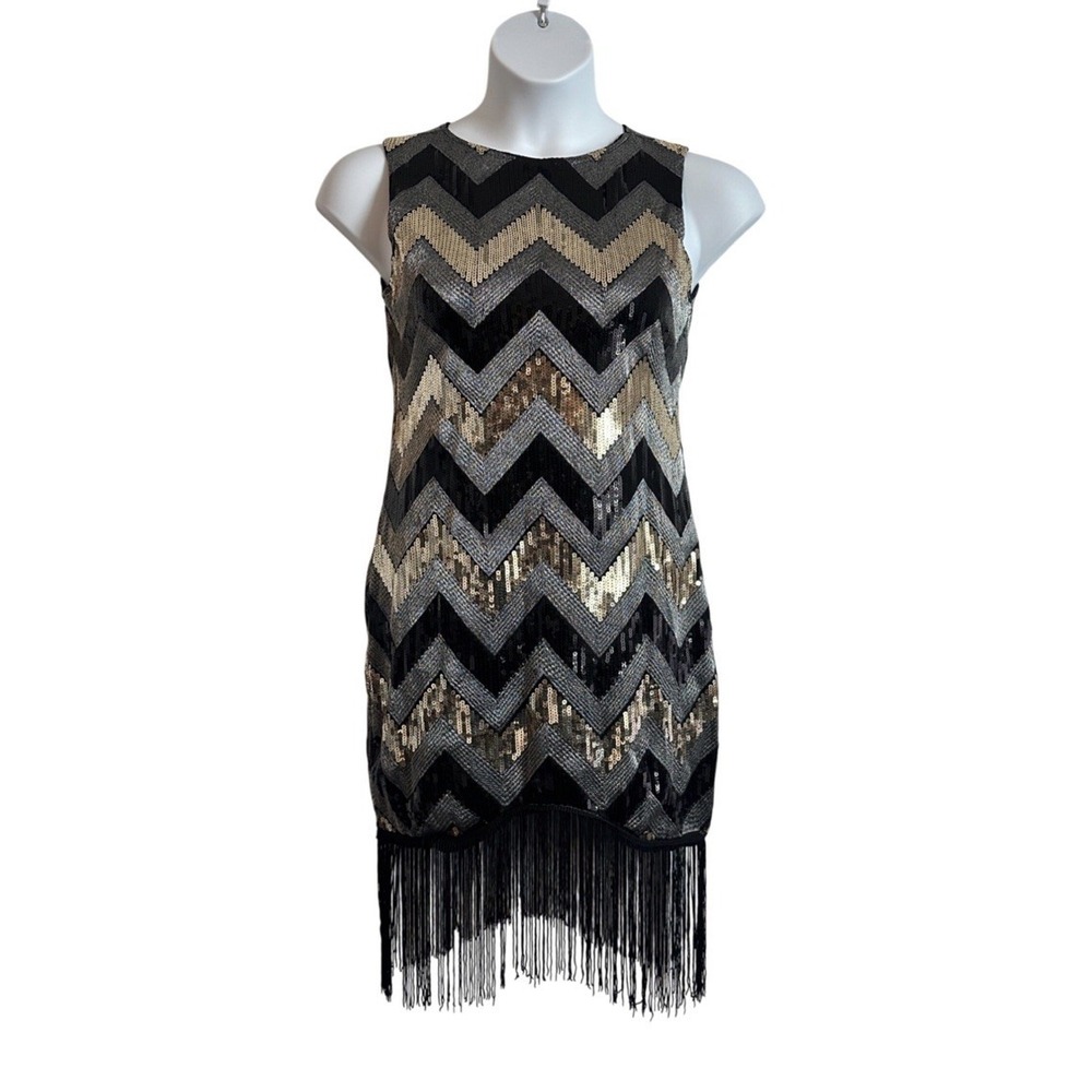 Sequin Gold Silver Black Chevron Flapper Dress Costume Women's Sz: XL 10-12